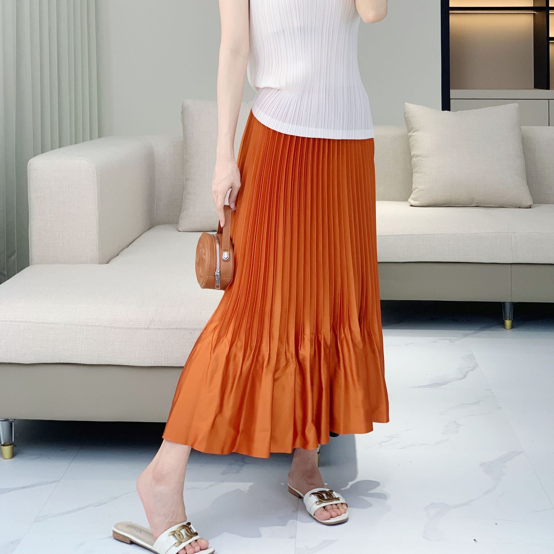 Issey Miyake Pleats Please Style 緞面荷葉邊百褶夏季半身裙