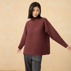 2025 Fall Winter High Neck Pleated Sweater – Retro Loose Fit, Cozy Thick Knit Pullover for Women