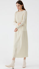 Pleated Skirt Suit – Korean Style Long Sleeve Top and Skirt Set