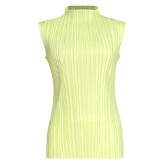 Pleats Summer Slim Sleeveless High-Neck Pleated Vest – Elegant Basic Top