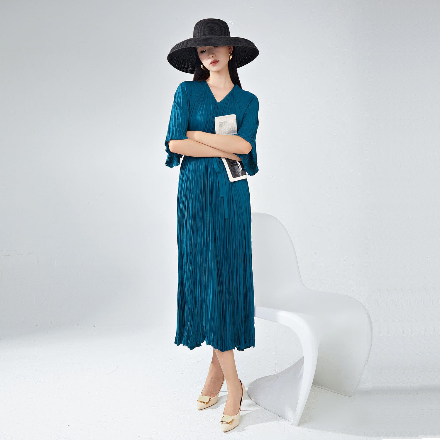 Pleats Please Plus-Size Summer Dress – Loose Fit Pleated Maxi, Casual Slimming Style
