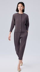 Pleated Two-Piece Set – High-End Single-Breasted Jacket and Slim Pants