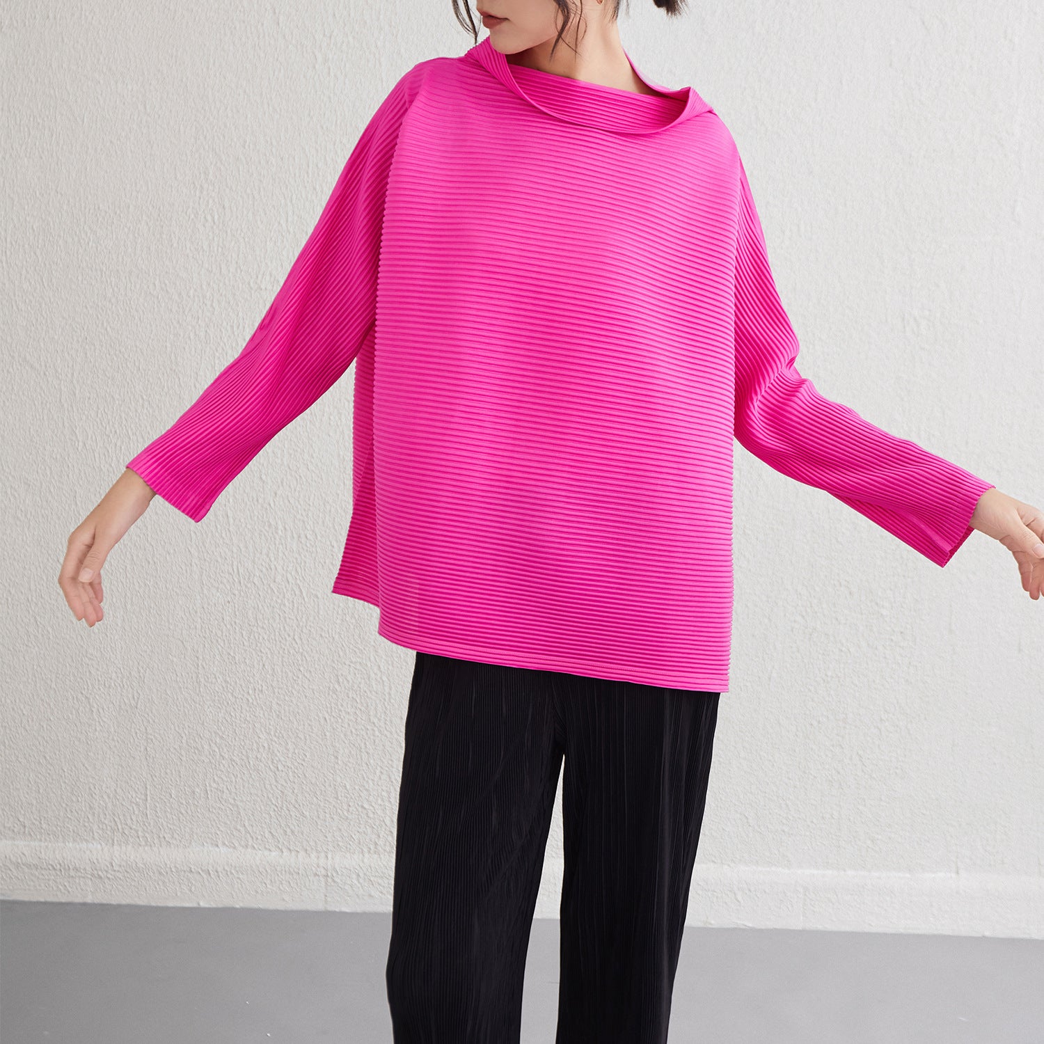Pleats Please High-Neck Sweatshirt – Long-Sleeve Pleated Casual Top
