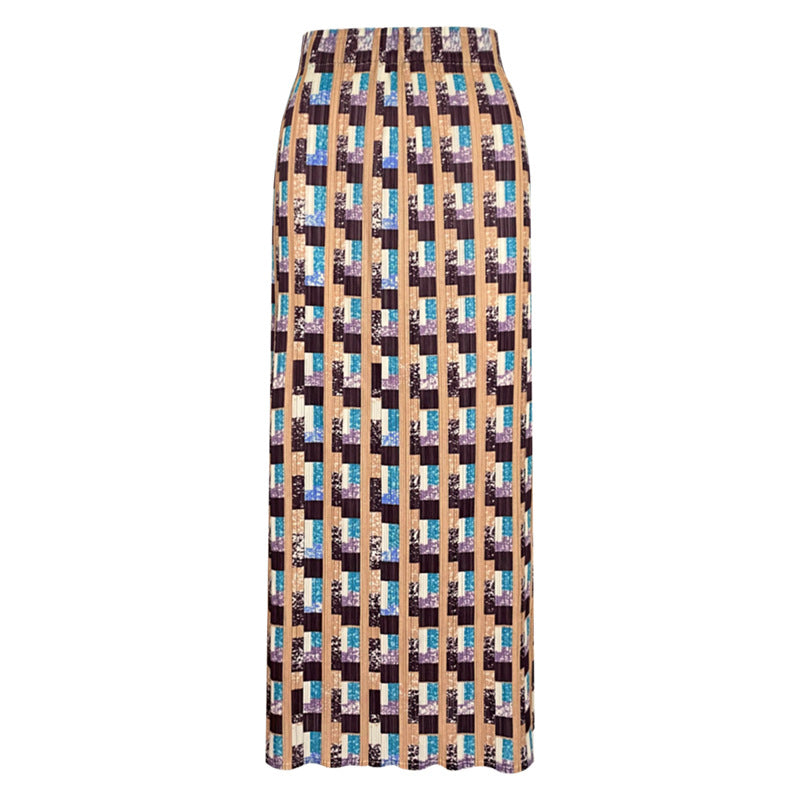 Pleated Houndstooth A-Line Skirt – Elegant Mid-Length Women’s Style