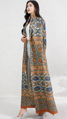 Pleats Please Printed Robe Dress – Long-Sleeve Pleated Maxi Cardigan Style