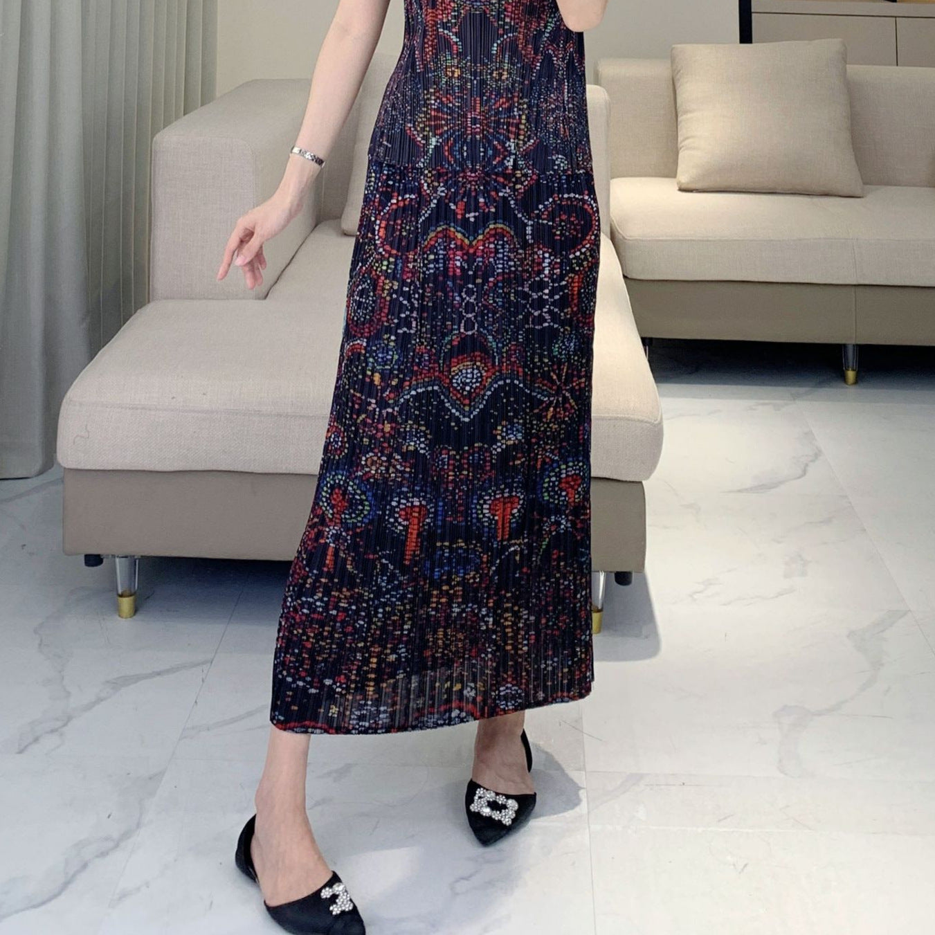 Issey Miyake Pleats Please Style 復古印花修身兩件套