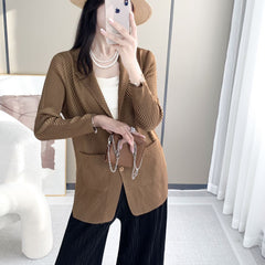 Pleated Fish Scale Cardigan – Suit-Collar Lightweight Layer for Women