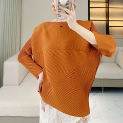Pleated Top – Asymmetrical Folded Slim Fit Thick Fabric