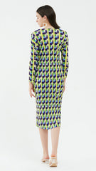 Pleated Houndstooth Dress – Long Sleeve Elegant Women’s Style
