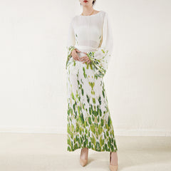 Pleated Printed Lace-Up Straight Dress – Elegant and Modern Women’s Style