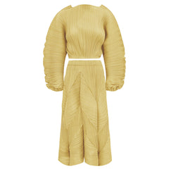 Pleated Short Top and Bubble Skirt Set – Stylish Two-Piece Women’s Outfit