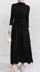 2025 Fall Winter Pleated Plus-Size Maxi Dress – Lace-Up Waist, Irregular Hem, Elegant Casual Style