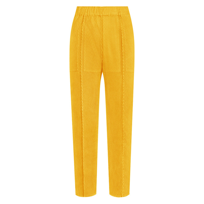 Pleated Fish Scale Pants – Casual Loose Slimming Solid Trousers
