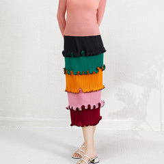 Pleats Please Colorful Striped Maxi Dress – Layered Pleated Long Style