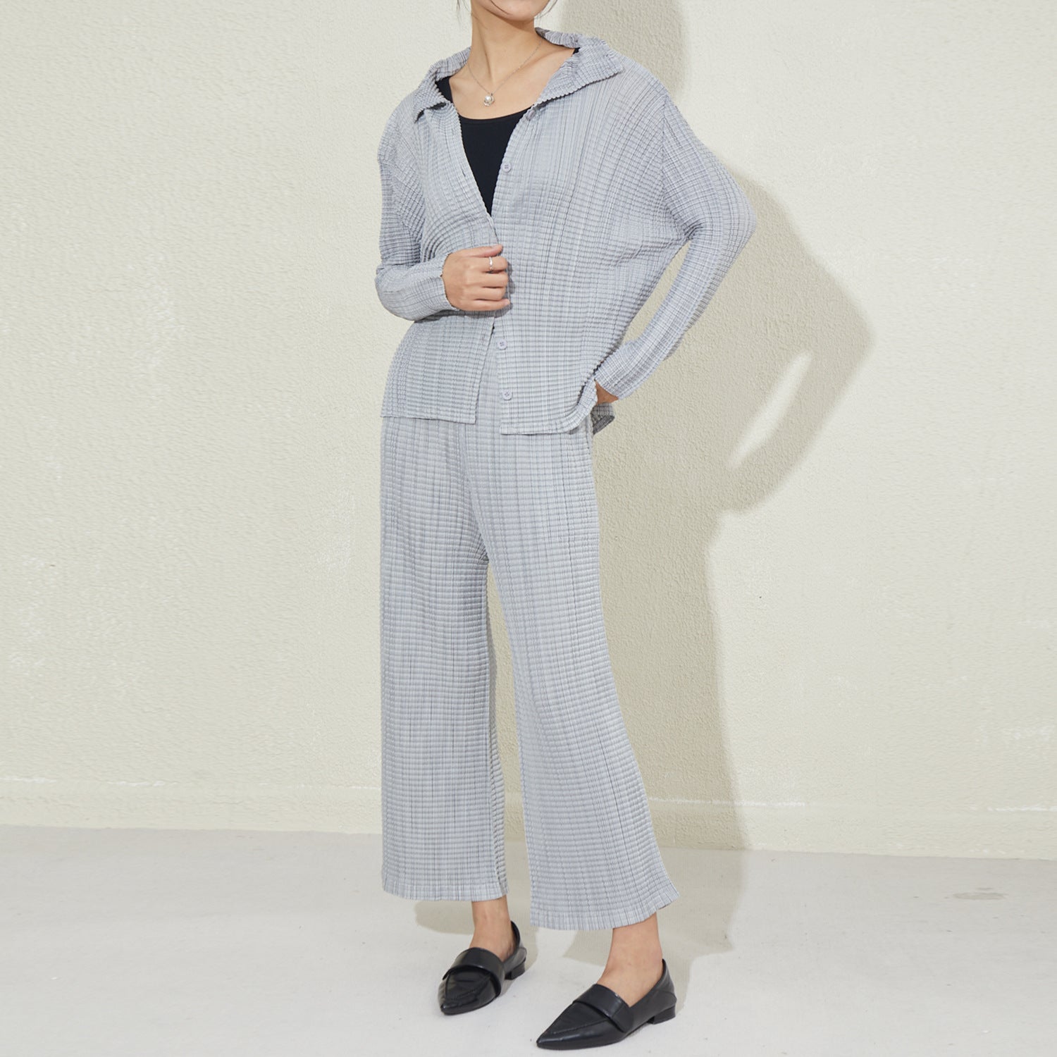 Pleated Casual Wide-Leg Pants Set – Chic Two-Piece Women’s Outfit