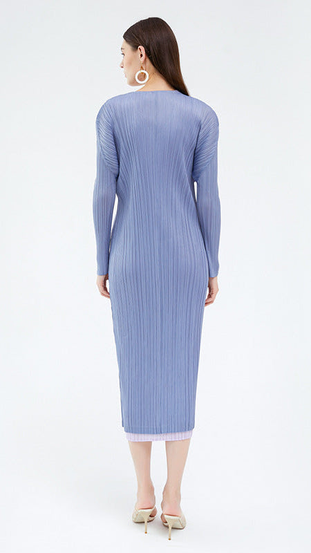 Pleats Please Long Trench Coat – Solid Color Pleated Double-Breasted Style
