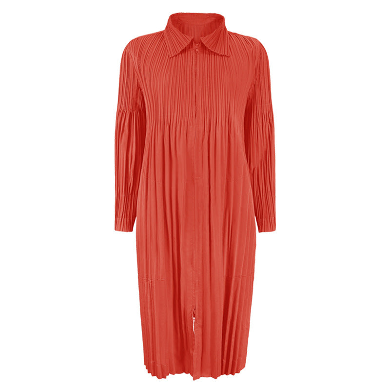 Pleats Please Zipper Windbreaker – Pleated Mid-Length Trench Coat