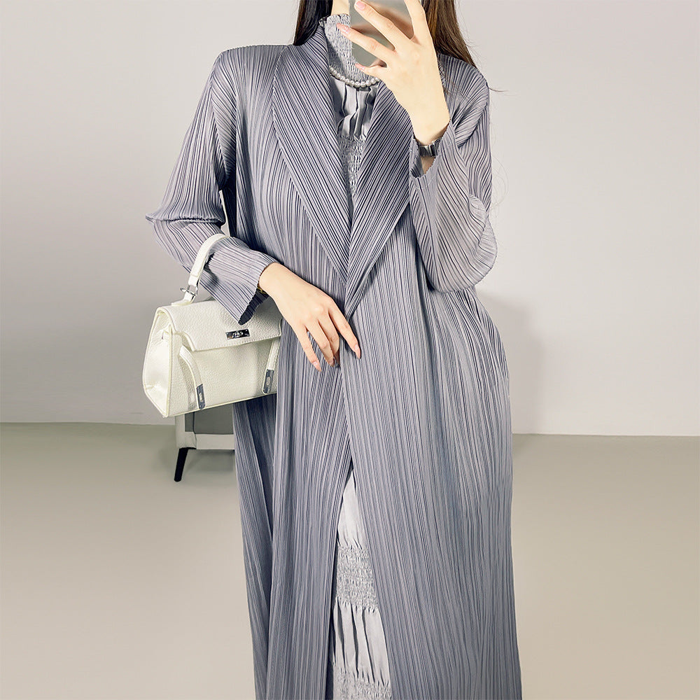 2025 Fall Winter High-End Pleated Trench Coat – Long Sleeve Slim Fit Casual Jacket for Women