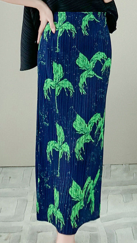 Miyake skirt, fashion printed pleated pleated skirt, high waist slimming A-line long skirt, 2024 summer new women