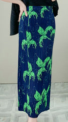 Miyake skirt, fashion printed pleated pleated skirt, high waist slimming A-line long skirt, 2024 summer new women