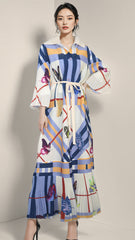 2025 Fall Winter Pleated Printed Shirt Dress – Lapel Collar, Ruffle Detail, Plus-Size Friendly