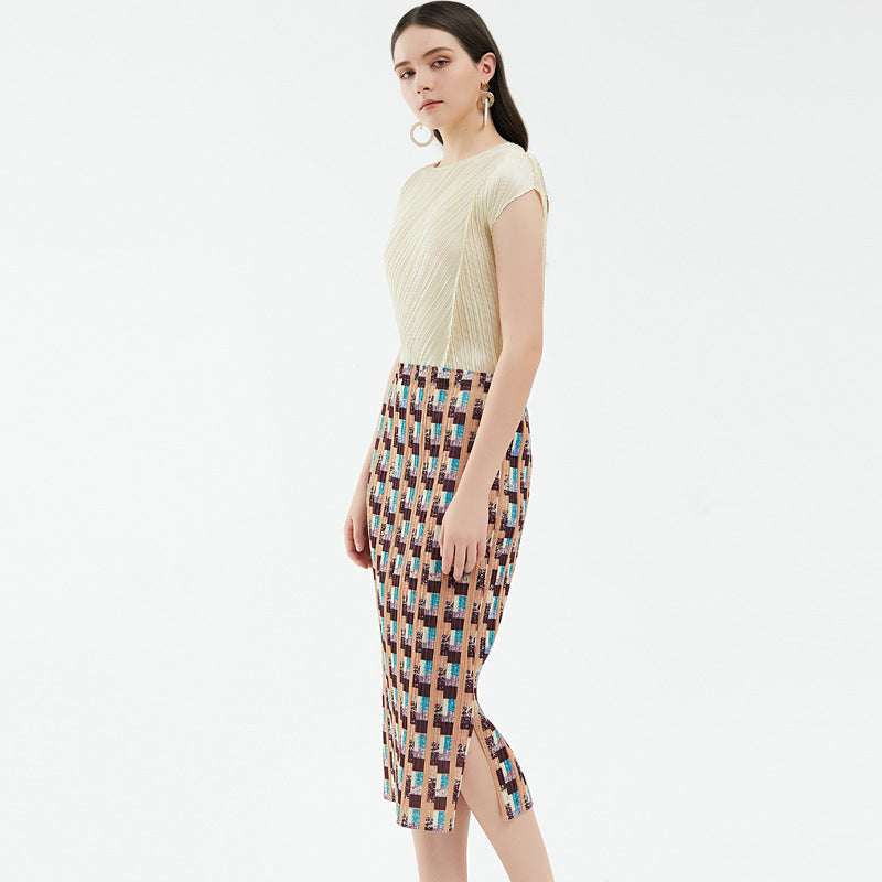 Pleated Houndstooth A-Line Skirt – Elegant Mid-Length Women’s Style