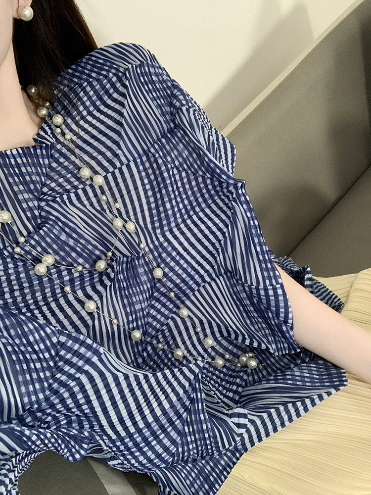 2025 Fall Winter Pleated Irregular Top – Loose Fit, 3/4 Sleeve Casual Slimming T-Shirt for Women