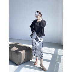 Miyake's new Chinese style skirt women's summer thin ink painting small pleated skirt slimming temperament medium skirt