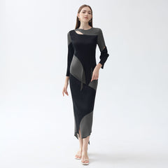 Personalized contrasting pleated suit women's spring new high-end long-sleeved slim top irregular skirt