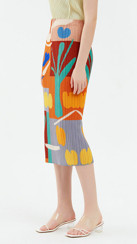 Pleated Printed A-Line Skirt – Elegant Women’s Mid-Length Style