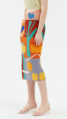 Pleated Printed A-Line Skirt – Elegant Women’s Mid-Length Style