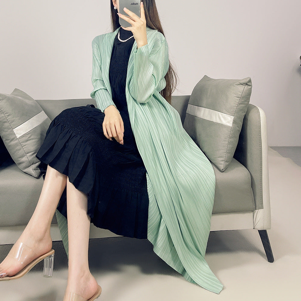 2025 Fall Winter High-End Pleated Trench Coat – Long Sleeve Slim Fit Casual Jacket for Women