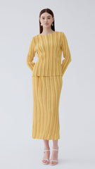 Pleated Striped Top and Slim Skirt Set – Elegant Two-Piece Women’s Outfit