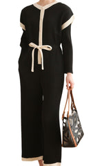 Pleated Color-Block Jumpsuit – Trendy Loose Fit, Casual Plus-Size Friendly Design