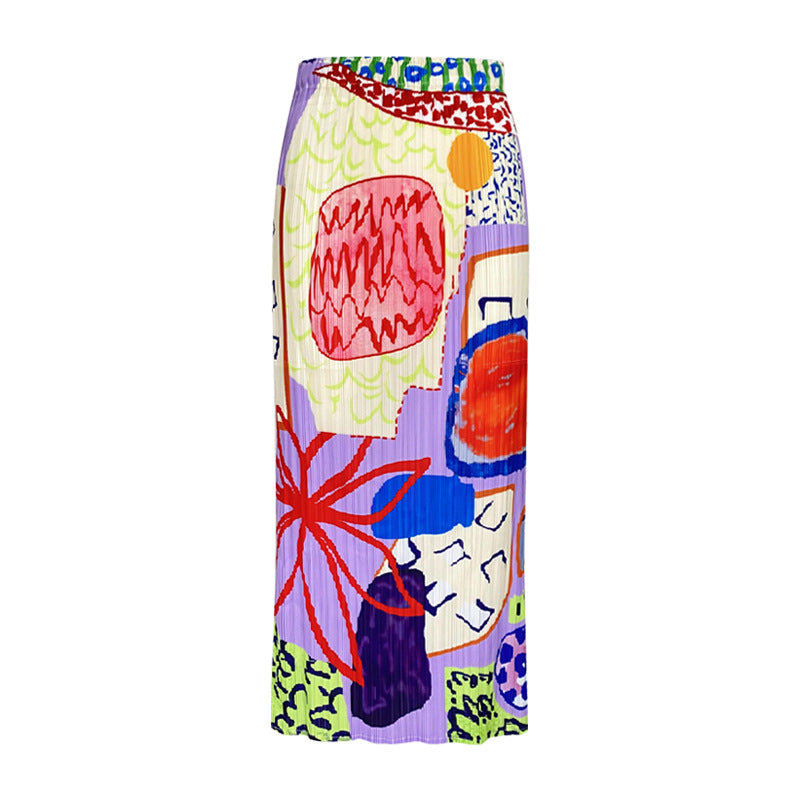 Pleated Printed A-Line Skirt – Elegant Mid-Length Women’s Style