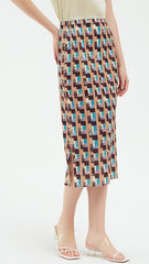 Pleated Houndstooth A-Line Skirt – Elegant Mid-Length Women’s Style
