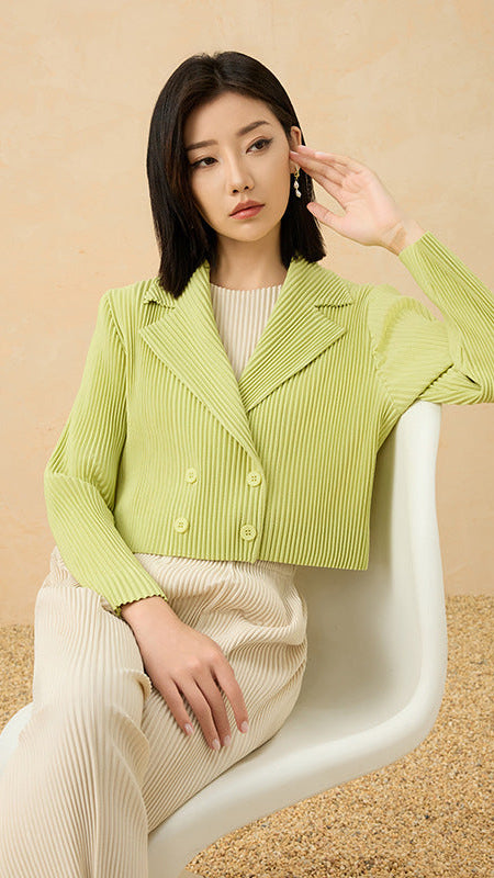 2025 Summer Pleated Cardigan Jacket – Lightweight Open-Front Layer, Slimming & Versatile  描述