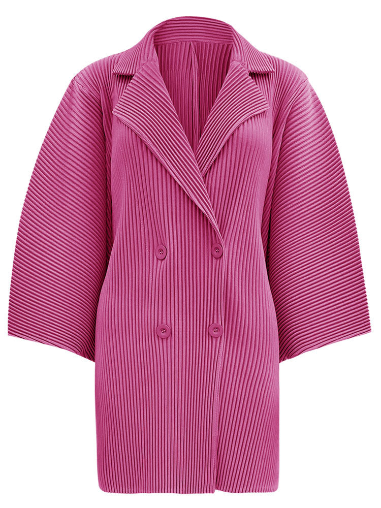 Pleated Two-Piece Set – Suit Collar Jacket and Fringe Skirt