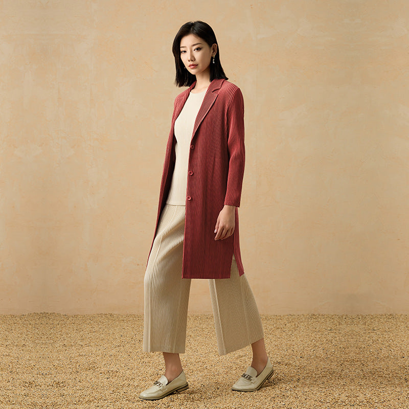 2025 Fall Winter Suit Collar Mid-Length Coat – V-Neck, Loose Fit, Elegant Commuting Style