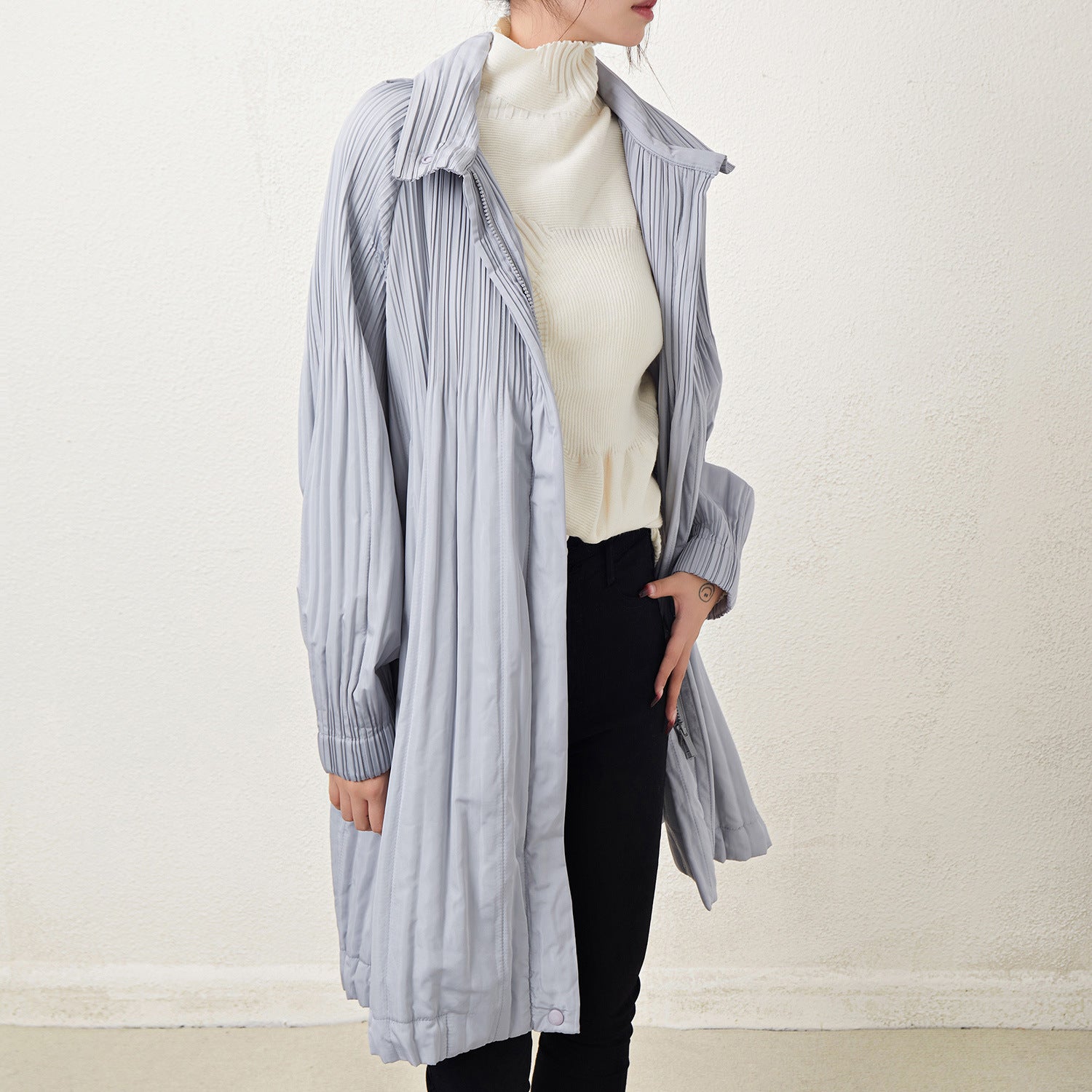 Pleats Please Mid-Length Cotton Jacket – Pleated Double-Zip Casual Outerwear