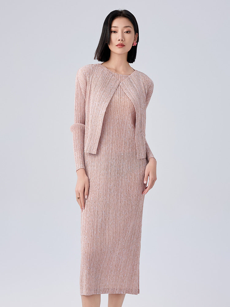 2025 Summer Pleated Two-Piece Set – Fresh Floral A-Line Skirt & Lightweight Cardigan