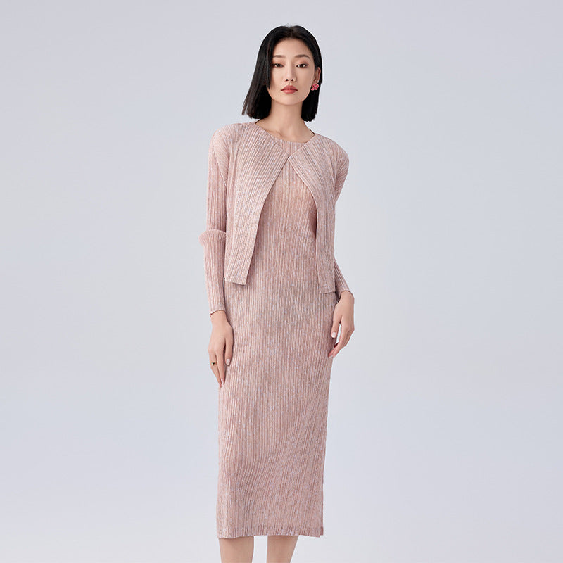 2025 Summer Pleated Two-Piece Set – Fresh Floral A-Line Skirt & Lightweight Cardigan