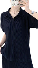 Miyake quality T-shirt top, unisex high-end fashion temperament, versatile polo shirt, casual simple short sleeves