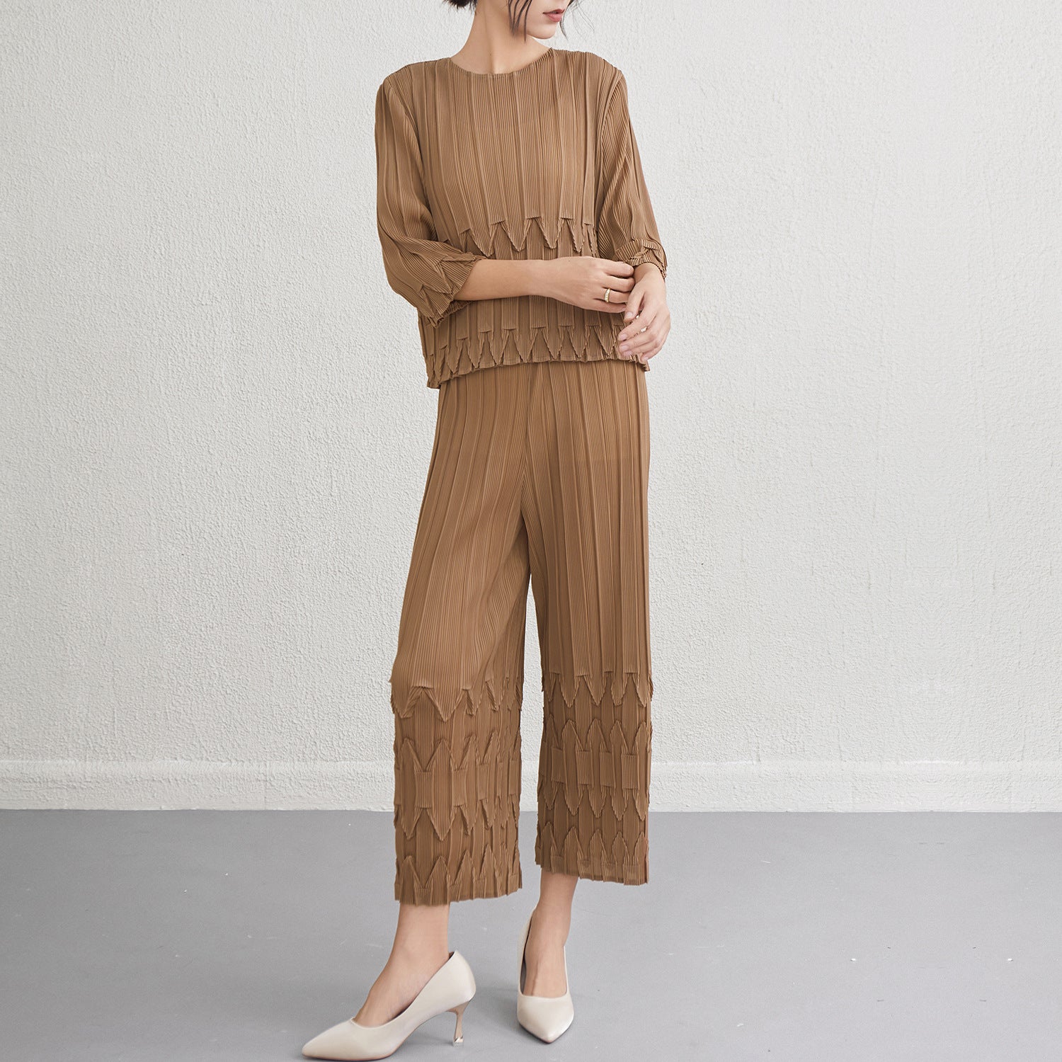 Pleats Please Wide-Leg Pants Set – Pleated Two-Piece Outfit for Women