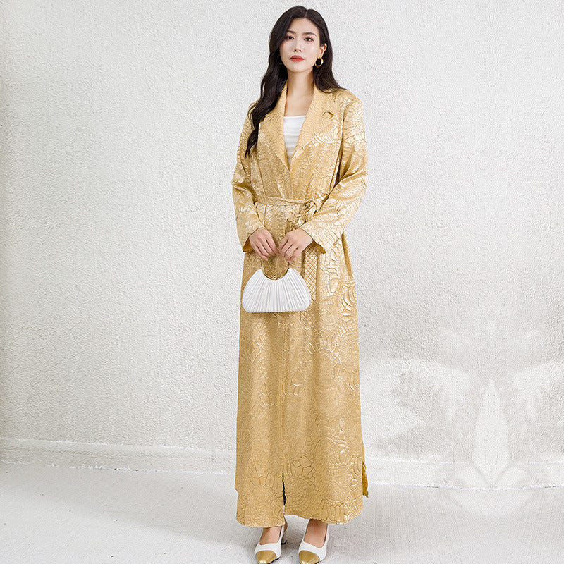 Pleats Please Embroidered Long Jacket – Lace-Up Robe Cardigan, Plus-Size Friendly