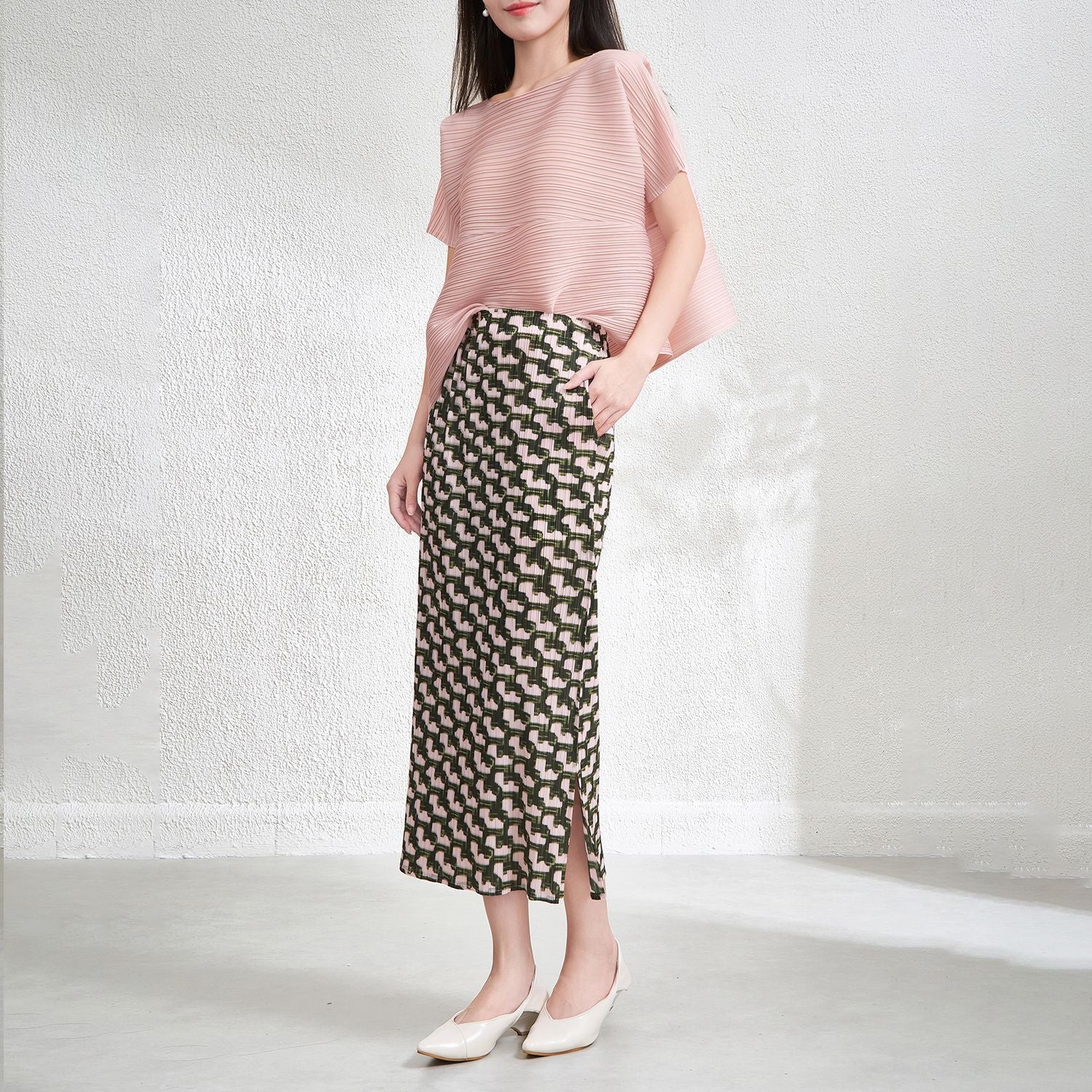 Pleats Please Summer Two-Piece Set – Pleated Top & Skirt Outfit
