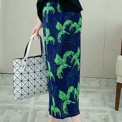 Miyake skirt, fashion printed pleated pleated skirt, high waist slimming A-line long skirt, 2024 summer new women