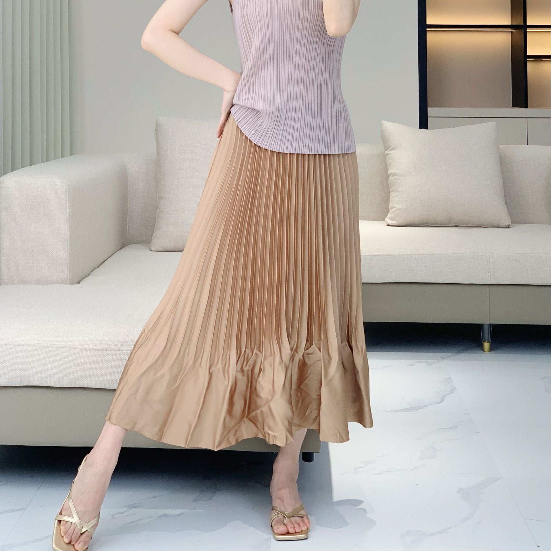 Issey Miyake Pleats Please Style 緞面荷葉邊百褶夏季半身裙