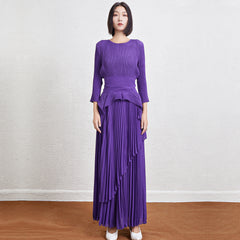 Pleated Slim Top and Irregular Skirt Set – Stylish Two-Piece Outfit for Women