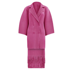 Pleated Two-Piece Set – Suit Collar Jacket and Fringe Skirt